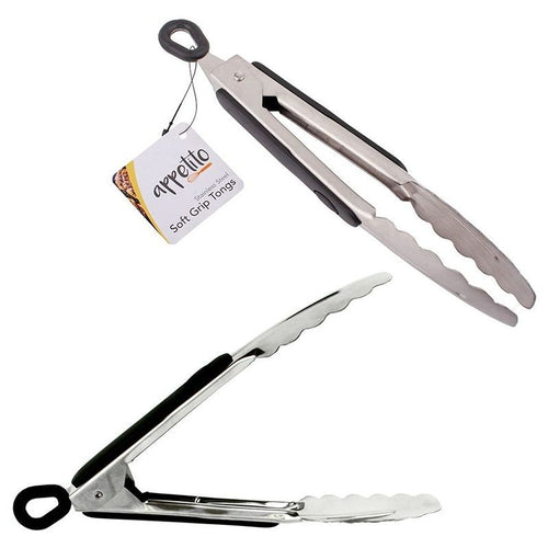 appetito-heavy-duty-stainless-steel-tongs-with-rubber-grip-20cm
