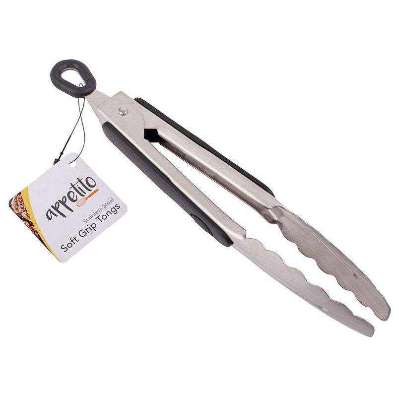 appetito-heavy-duty-stainless-steel-tongs-with-rubber-grip-20cm