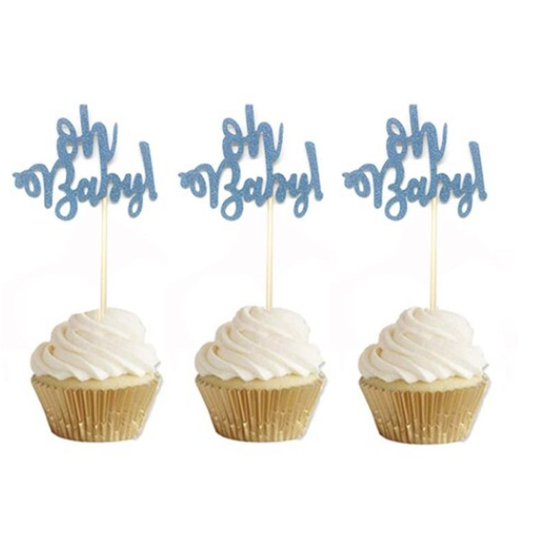 Cupcake Toppers Oh Baby 10pc Blue