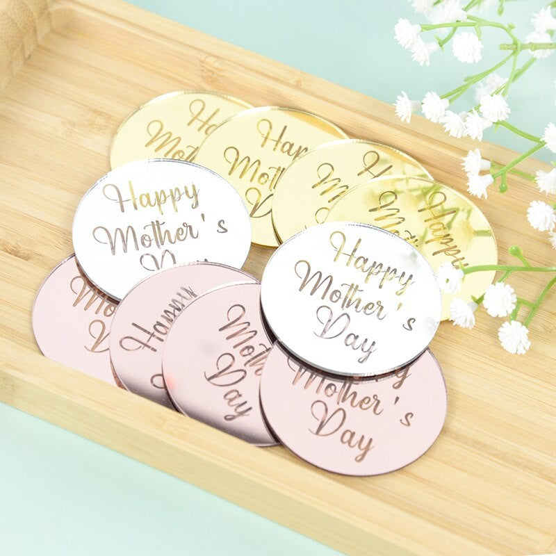 Acrylic Topper Round Happy Mothers Day - Gold 1pc
