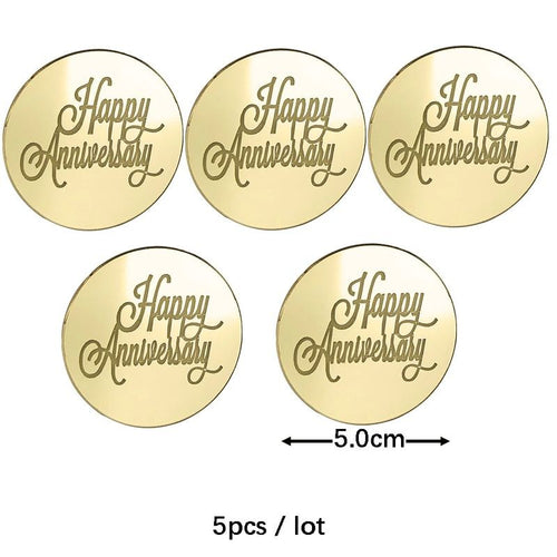 Acrylic Topper Round Happy Anniversary - Gold 1pc