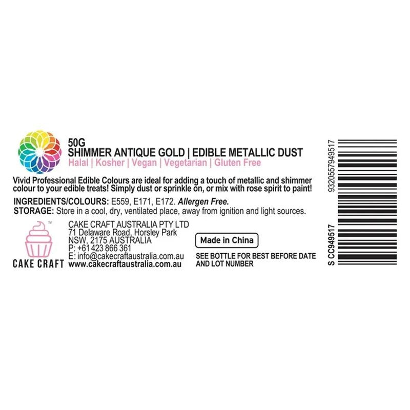 Vivid Edible Metallic Dust - Shimmer Antique Gold 50g