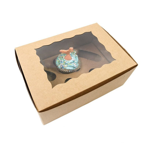6 cupcake Brown Cupcake Box with PVC Window Bake Group
