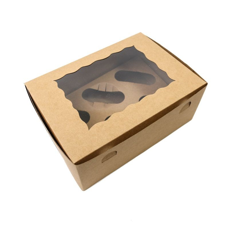 6 cupcake Brown Cupcake Box with PVC Window Bake Group