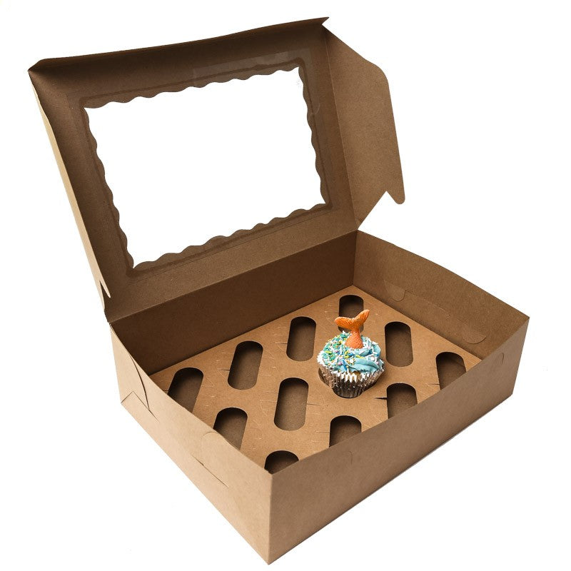 12 cupcake Brown Cupcake Box with PVC Window Bake Group