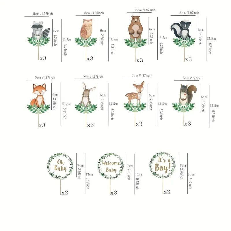 Welcome Baby Woodland Animal Cupcake Toppers 33pcs
