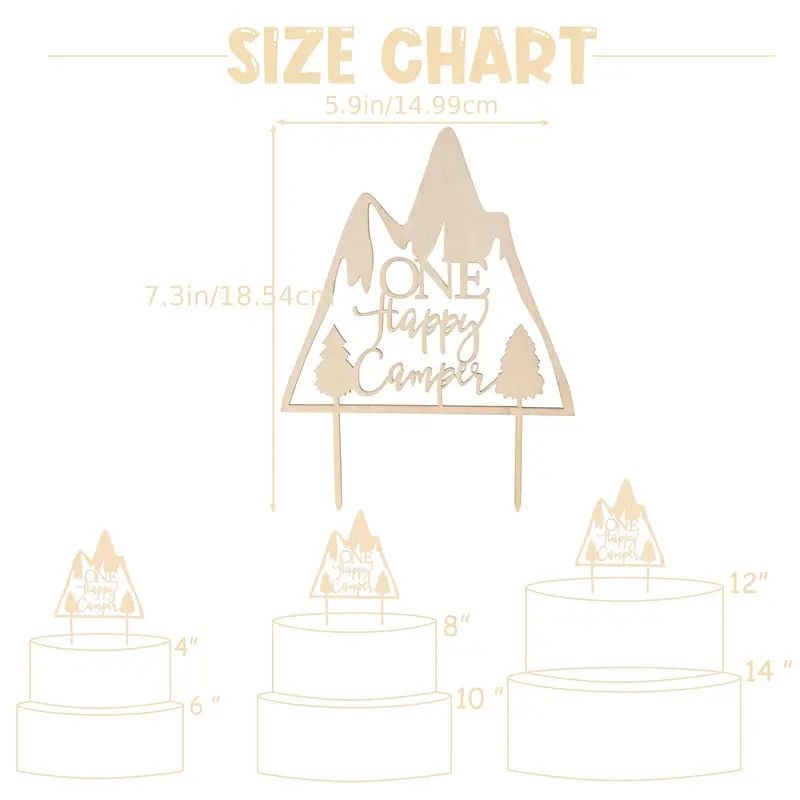 Wooden One Happy Camper Cake Topper