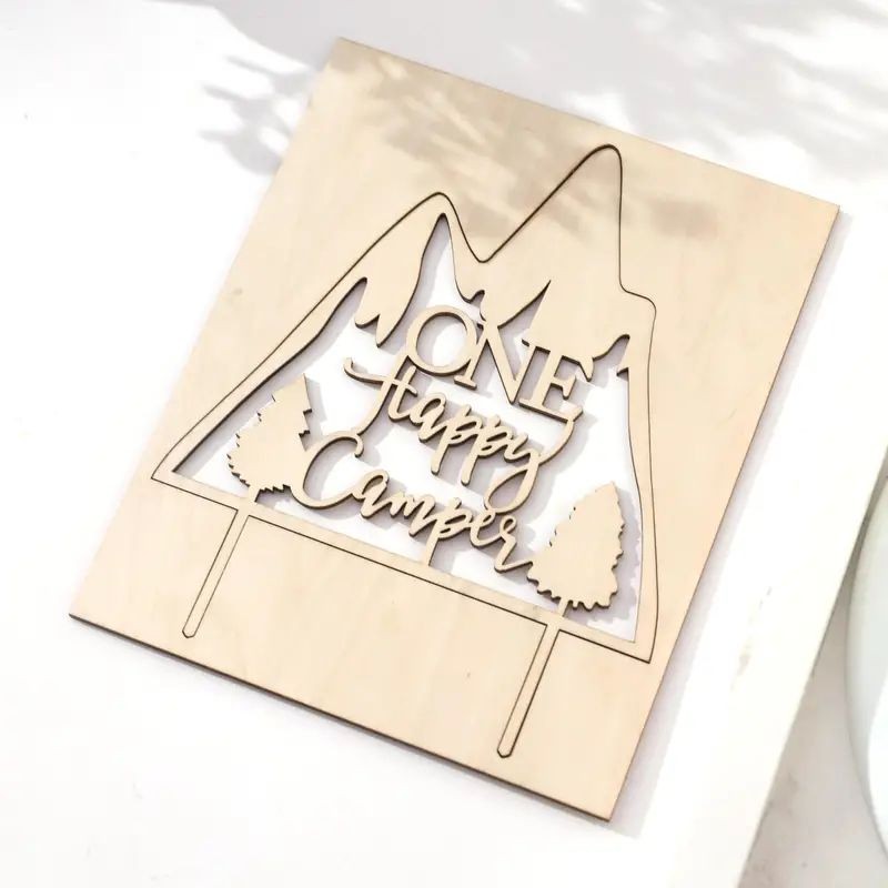 Wooden One Happy Camper Cake Topper