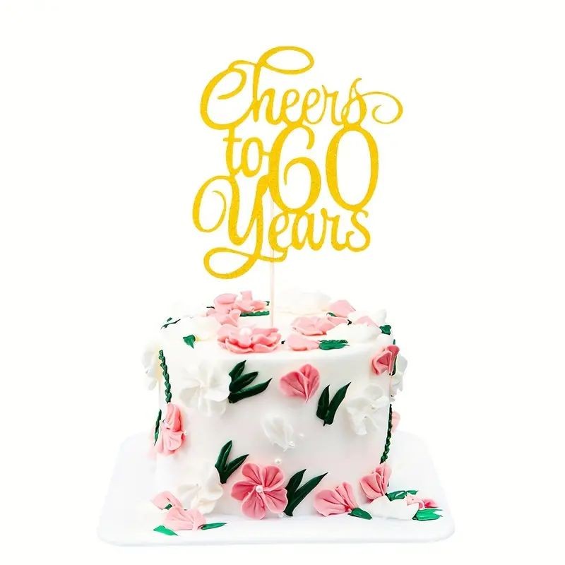 Cake Topper Cheers to 60 Years Gold Glitter
