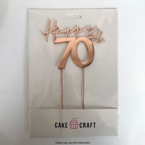 Cake Craft Happy 70th Metal Cake Topper - Rose Gold