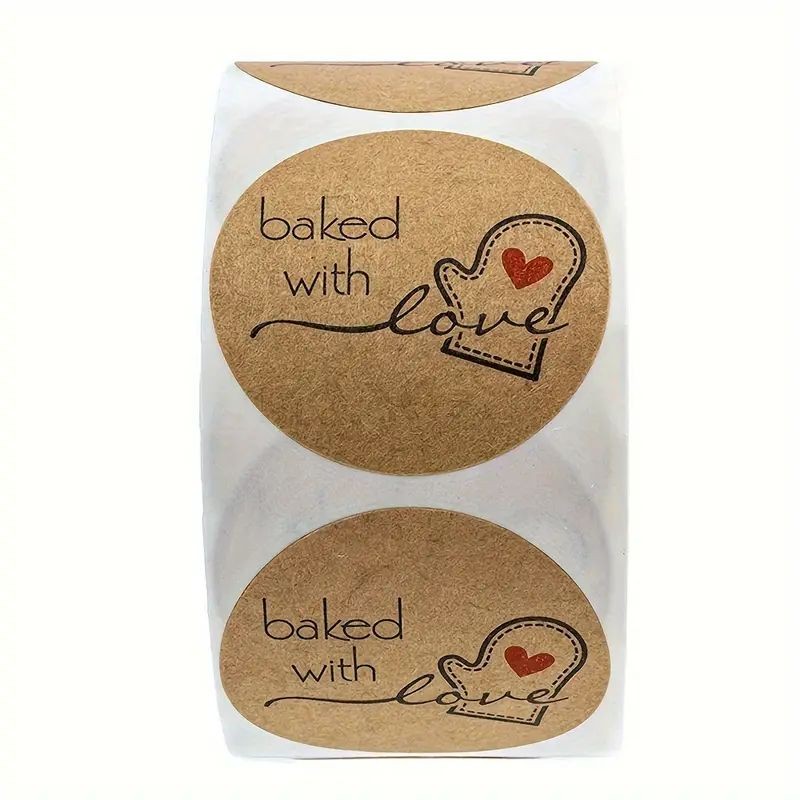 Sticker 'Baked with love' with oven mitt Kraft Round 500pc