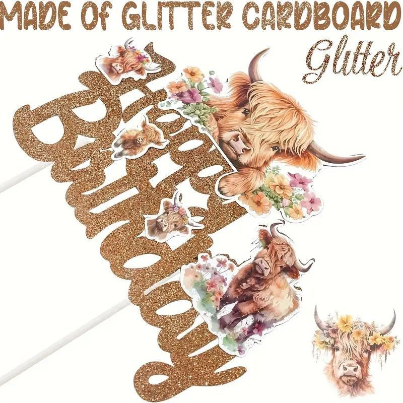 cake-topper-highland-cow-happy-bday-glitter
