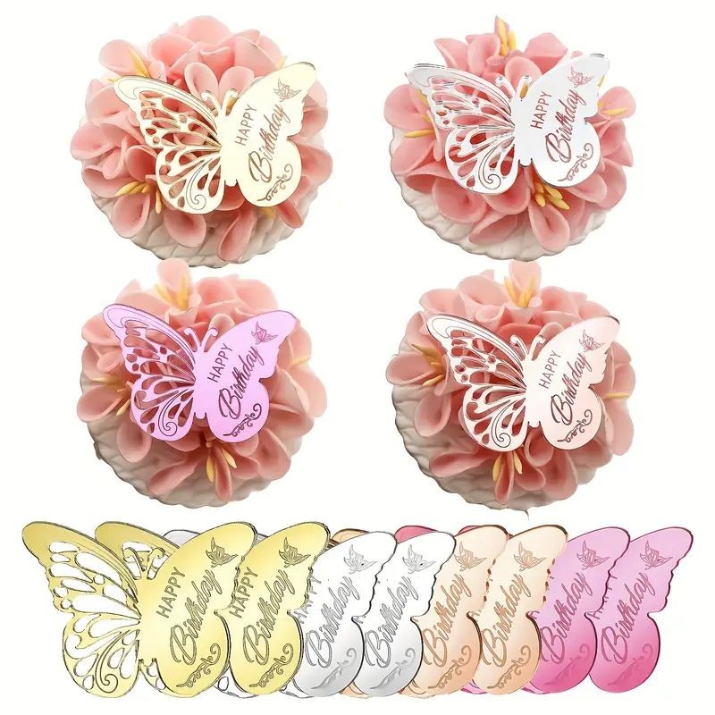 Acrylic Cake Topper Happy Birthday Butterfly - Pink 1pc