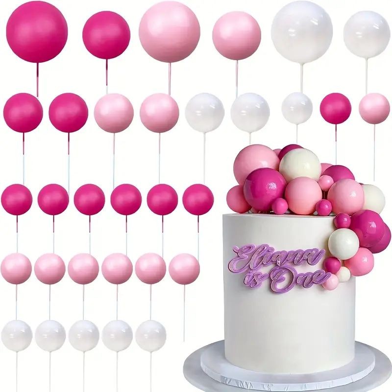 Cake Topper Ball Assorted Pinks 32pc