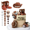 Cake Topper Brown Cowboy Hat, Boots, Assorted Balls 26pc set