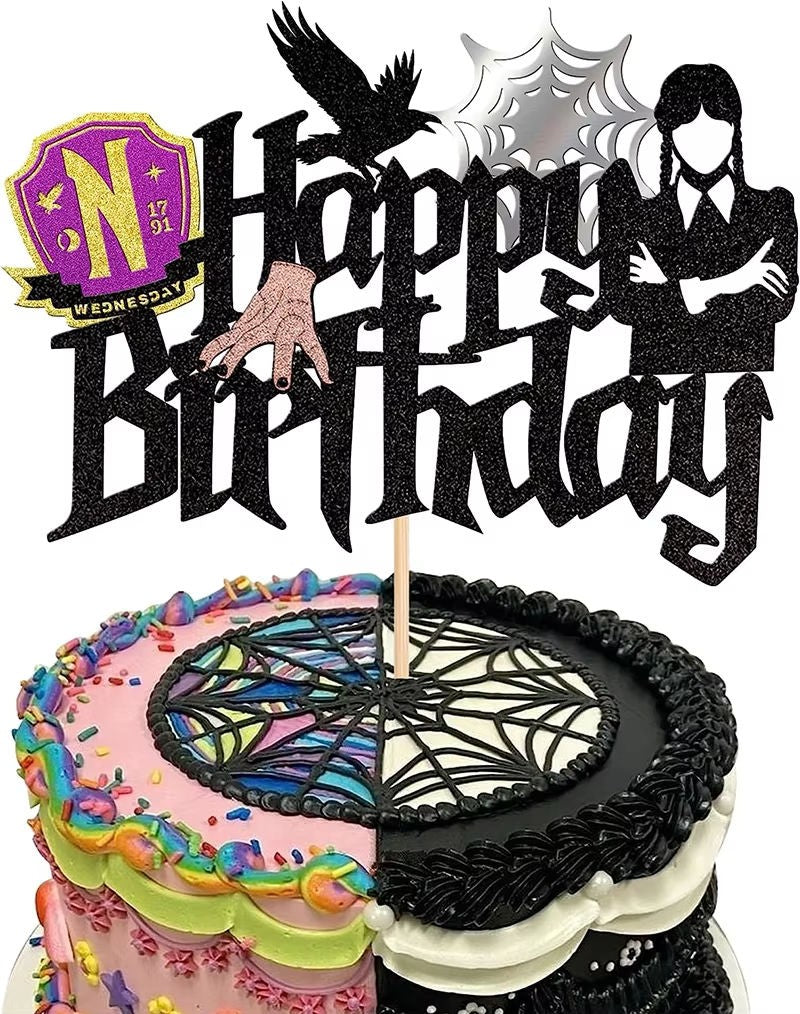 Cake Topper Wednesday Themed Glitter Birthday 1pc