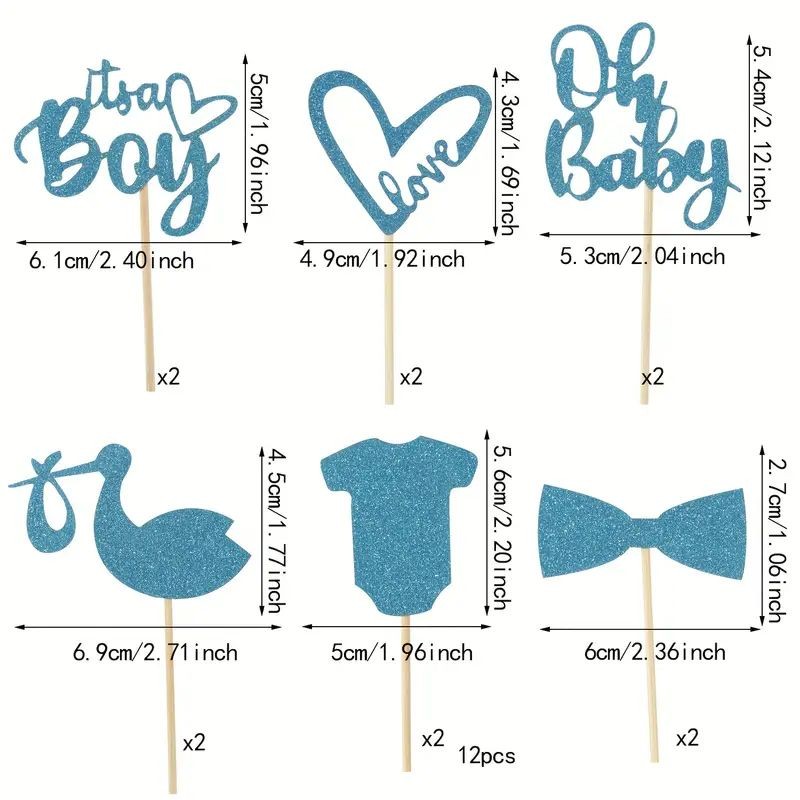 Cupcake Topper Baby Shower Boy Baby Blue 12pc