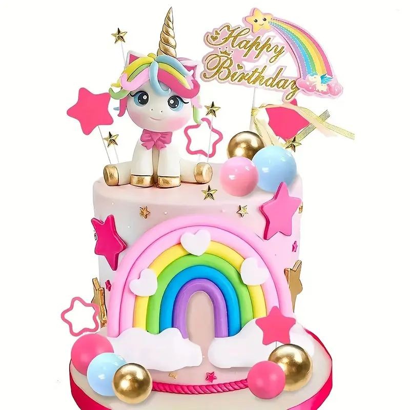 Cake Topper Cute Unicorn & Rainbow 27pc Set