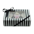 6 Hole Black & White Striped Cupcake Box with PVC Window