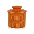Ceramic Butter Bell Crock with Lid- Ribbed Orange