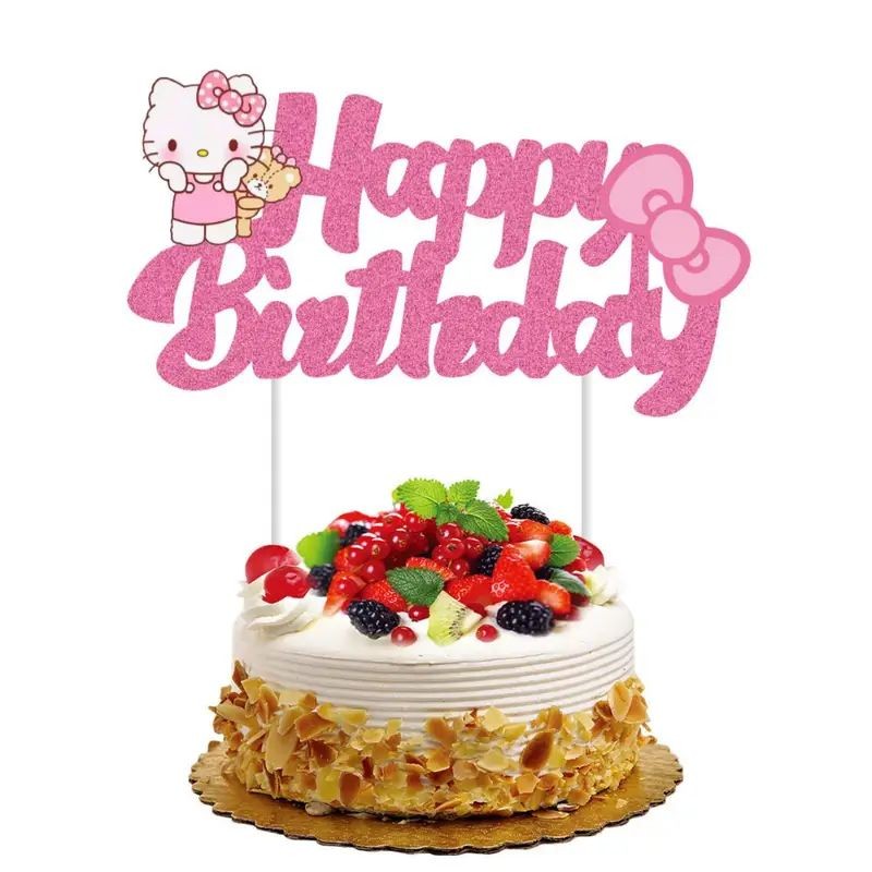 Cake Topper Hello Kitty Pink Glitter 1pc