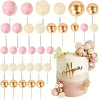 Cake Topper Balls 32pc Gold Beige Pink