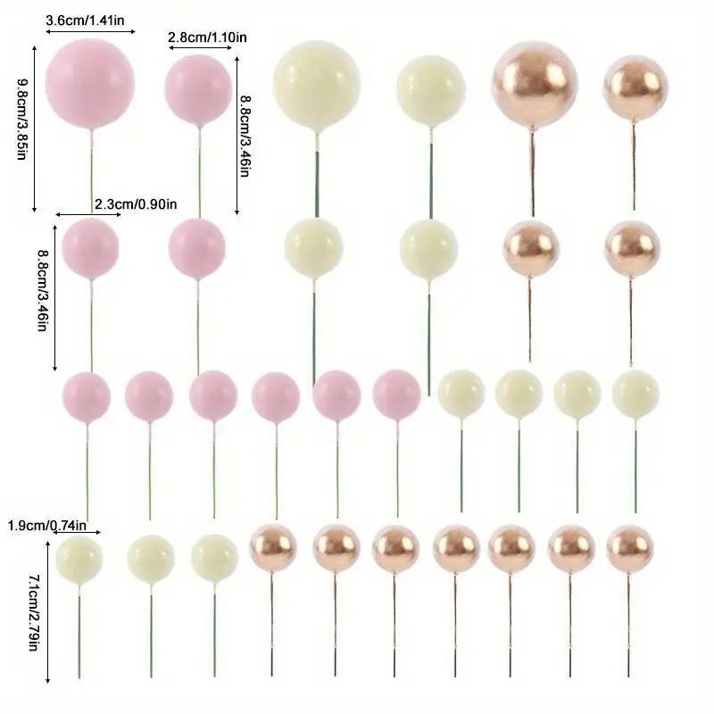 Cake Topper Balls 32pc Gold Beige Pink