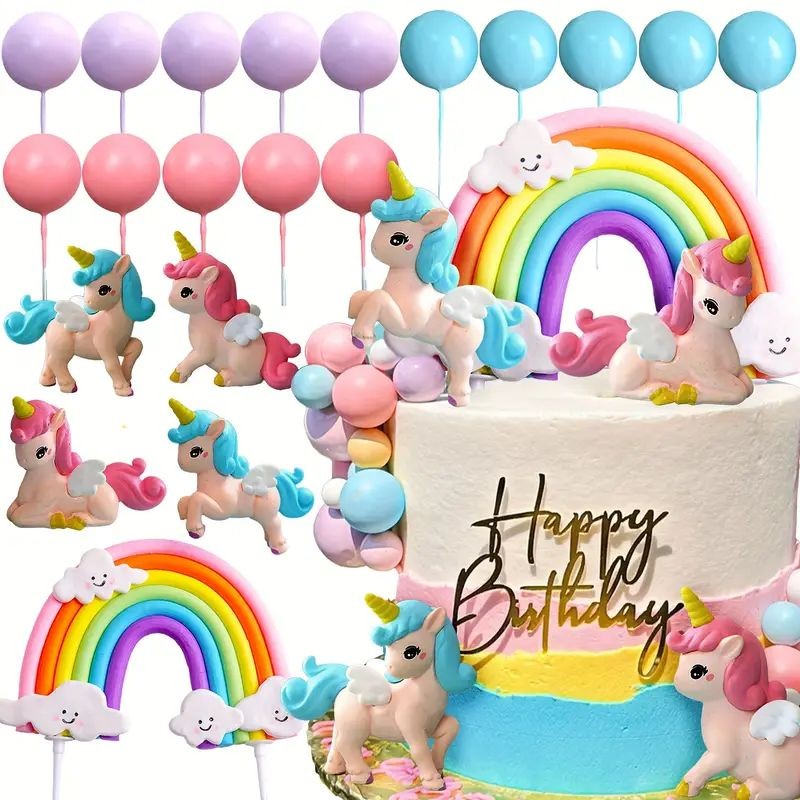 Cake Topper Unicorn & Rainbow 20pc set