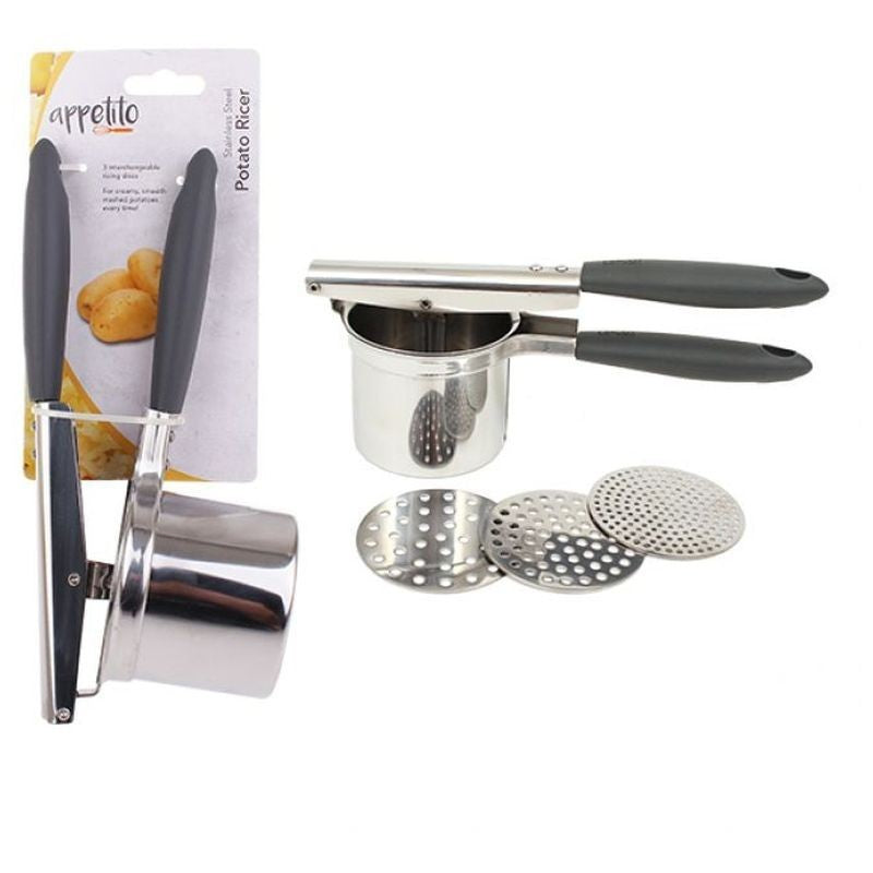 appetito-stainless-steel-potato-ricer-with-3-discs