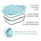 Bentgo Rectangle Glass Food Storage Set - Soft Aqua - 8 pieces