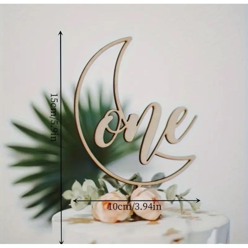 Cake Topper - Crescent Moon 'One' - Wood