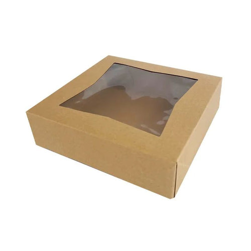 Cake Craft Kraft Display Cake Box with Window - 9x9x2.5inch