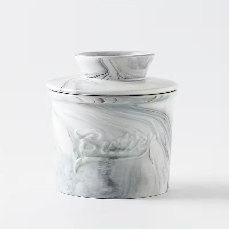 Ceramic Butter Bell Crock with Lid - White Marble