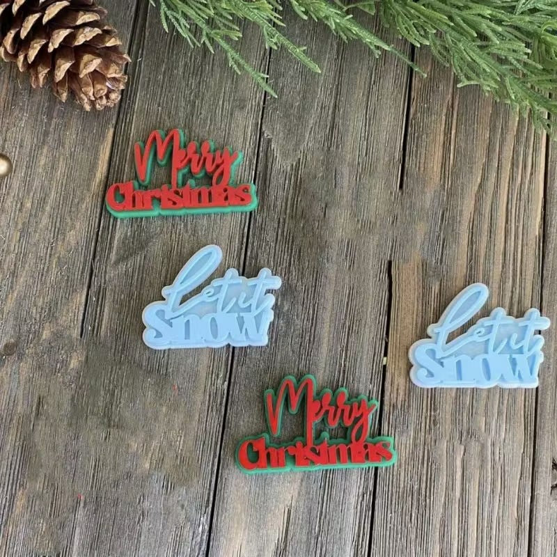 Cake Topper Merry Christmas Green and Red Acrylic 7cm