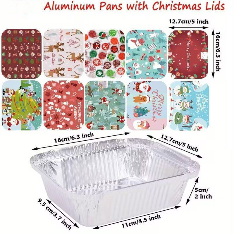 Christmas Disposable Foil Trays with Lids - 11 x 9.5 x 5 cm 5 Pack