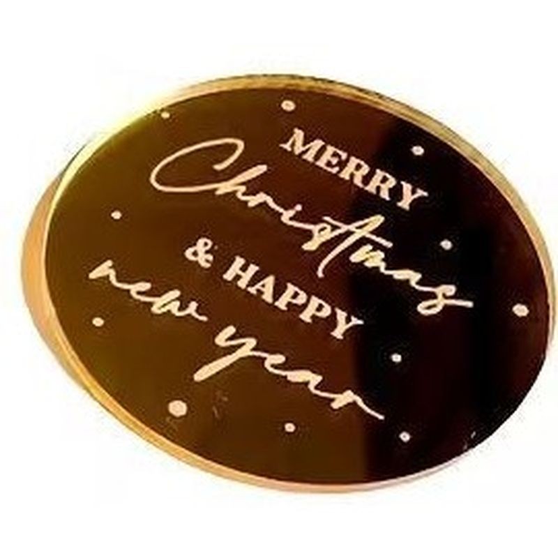 Acrylic Topper Round Merry Christmas & Happy New Year - Gold 1pc