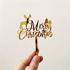 Gold Merry Christmas with Reindeer Cake Topper â€“ 8cm