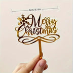 Gold Merry Christmas with Reindeer Cake Topper â€“ 8cm
