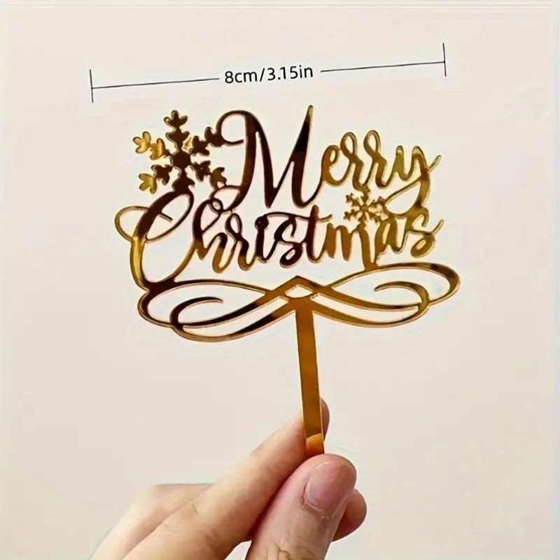 Gold Merry Christmas with Reindeer Cake Topper â€“ 8cm