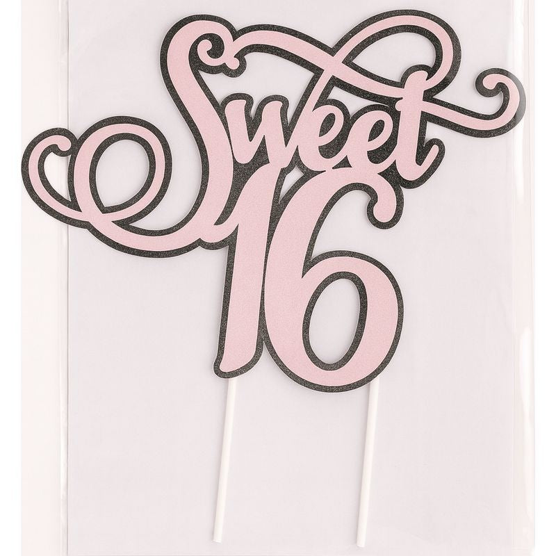 Cake Topper - Sweet 16 - Pink & Black