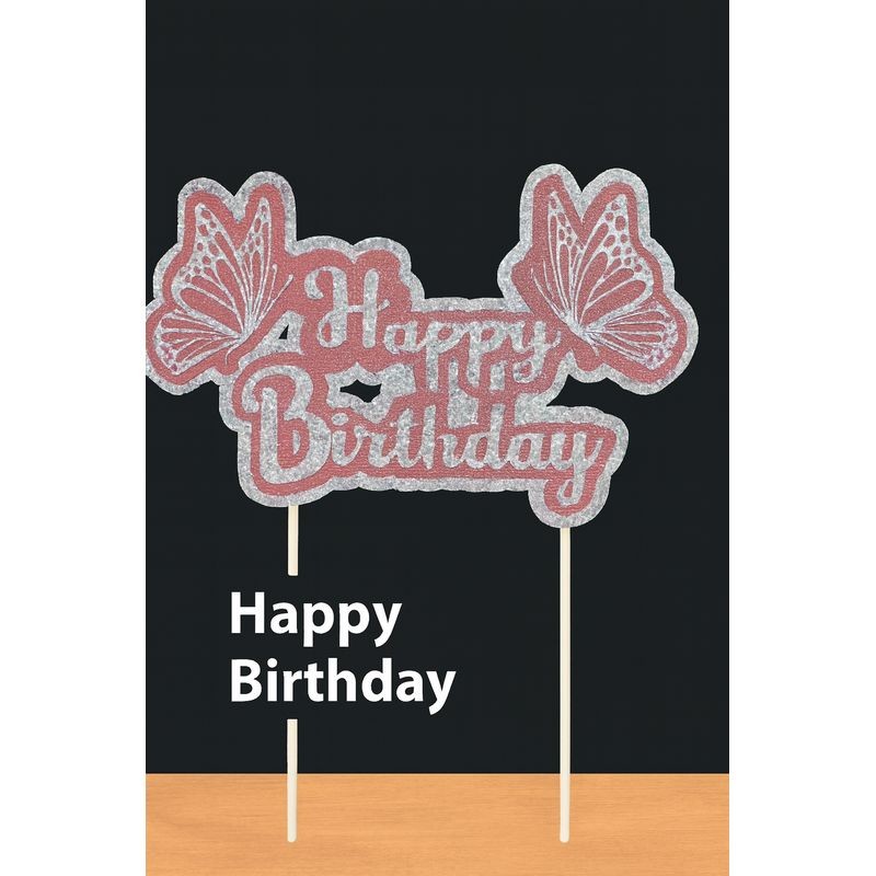 cake-topper-happy-birthday-butterfly-pink-holographic-silver