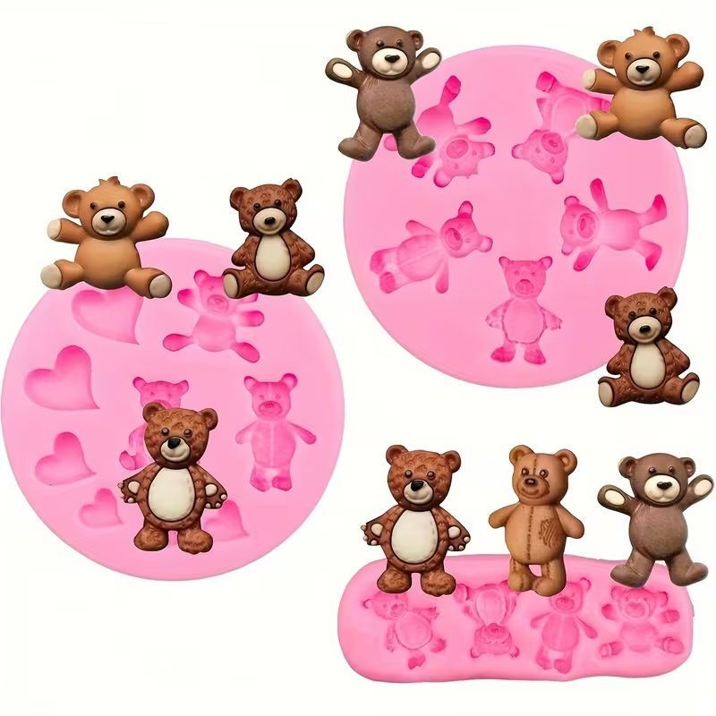 Silicone Mould Teddy Bear & Hearts 9 cavity