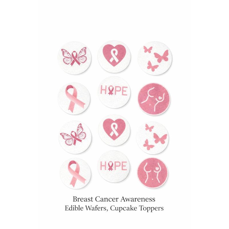 Cupcake Toppers - Edible Wafer Top - Breast Cancer 12pk