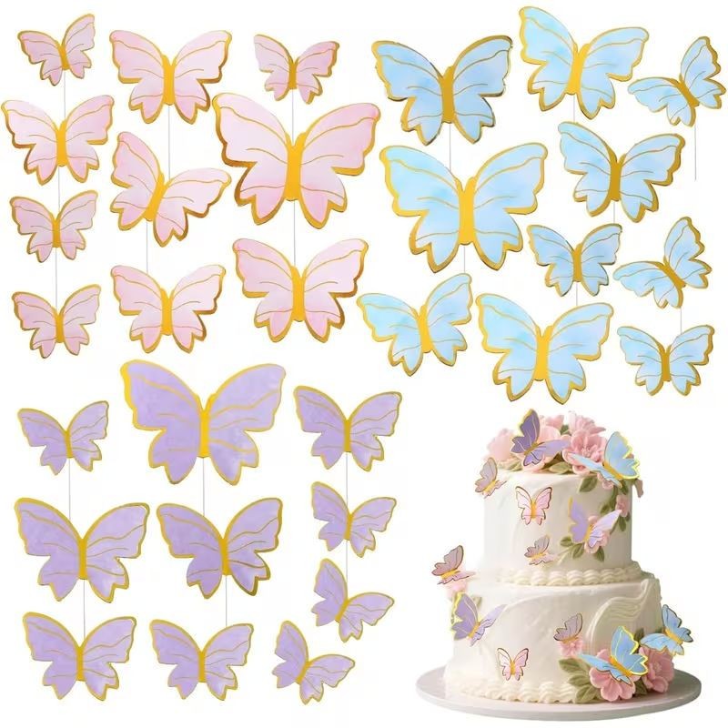 Cake Topper Butterflies Blue Pink Purple 50pcs Set