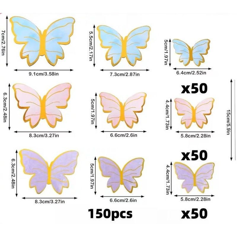 Cake Topper Butterflies Blue Pink Purple 50pcs Set