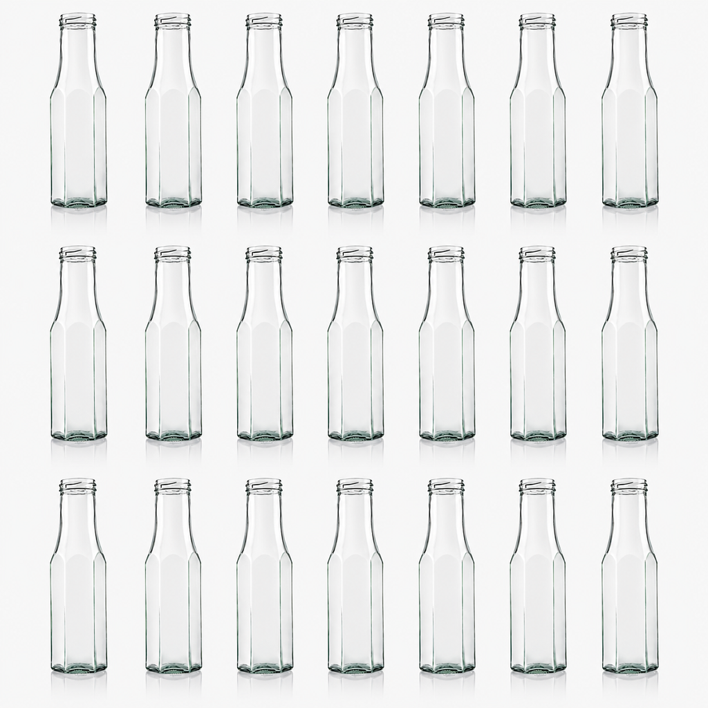 Plasdene Flint Glass Hex Sauce Bottle with Twist Neck - 250ml 21 Pack