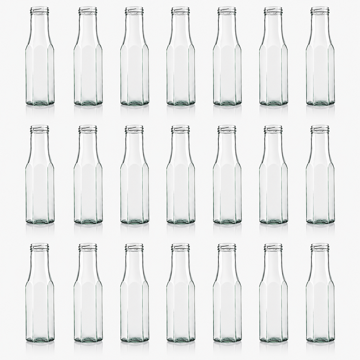 Plasdene Flint Glass Hex Sauce Bottle with Twist Neck - 250ml 21 Pack