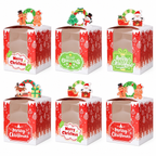 Christmas Cupcake Box - 1 Hole with Handle 6 Pack