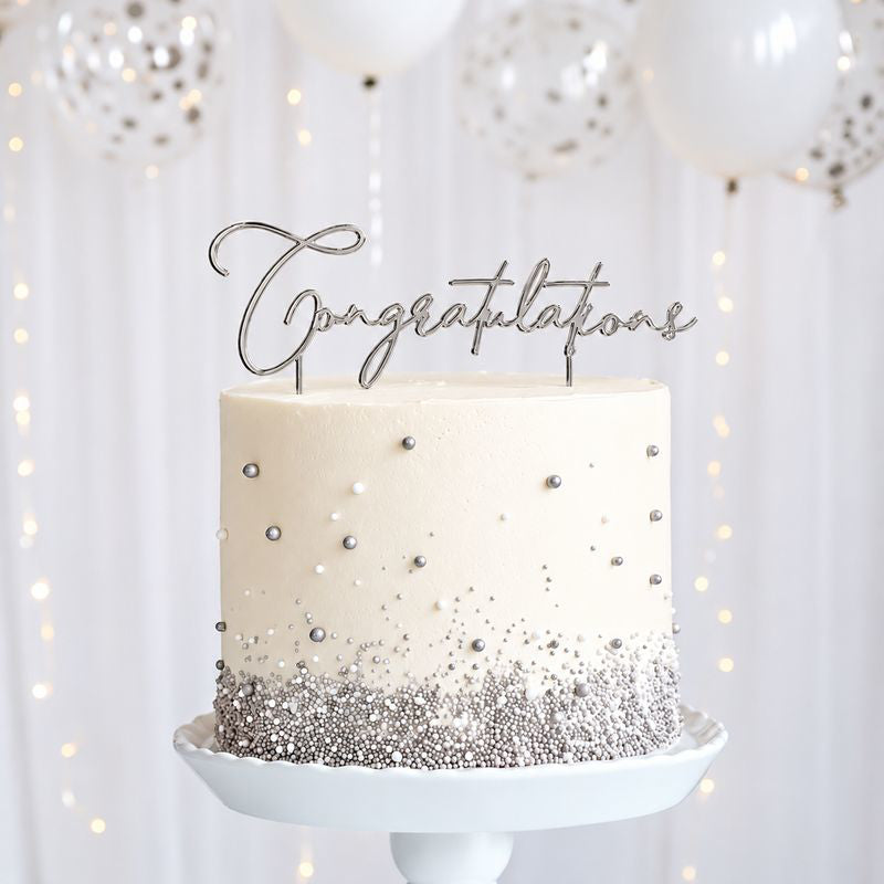 C&C Metal Cake Topper - Silver Plated Congratulations