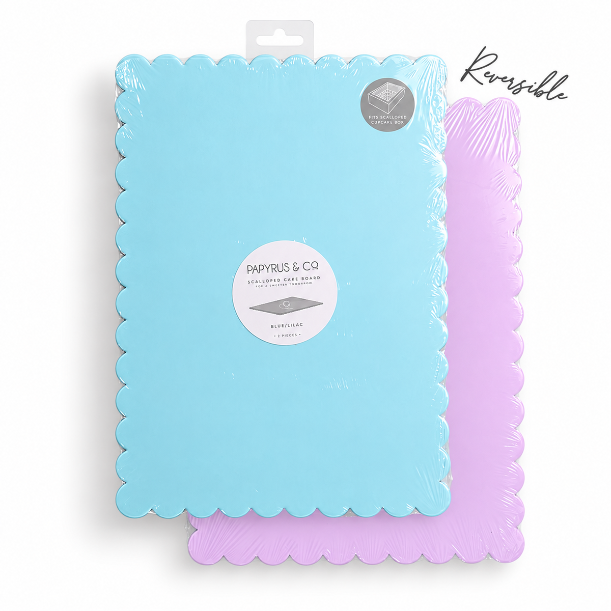 Papyrus Rectangle Dual-Colour Scalloped Cake Board - Blue & Lilac 14x10inch